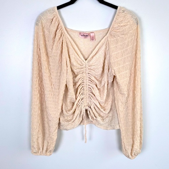BKE Willow Root Textured Cinch Tie Blouse Cream Size Small - Picture 5 of 11